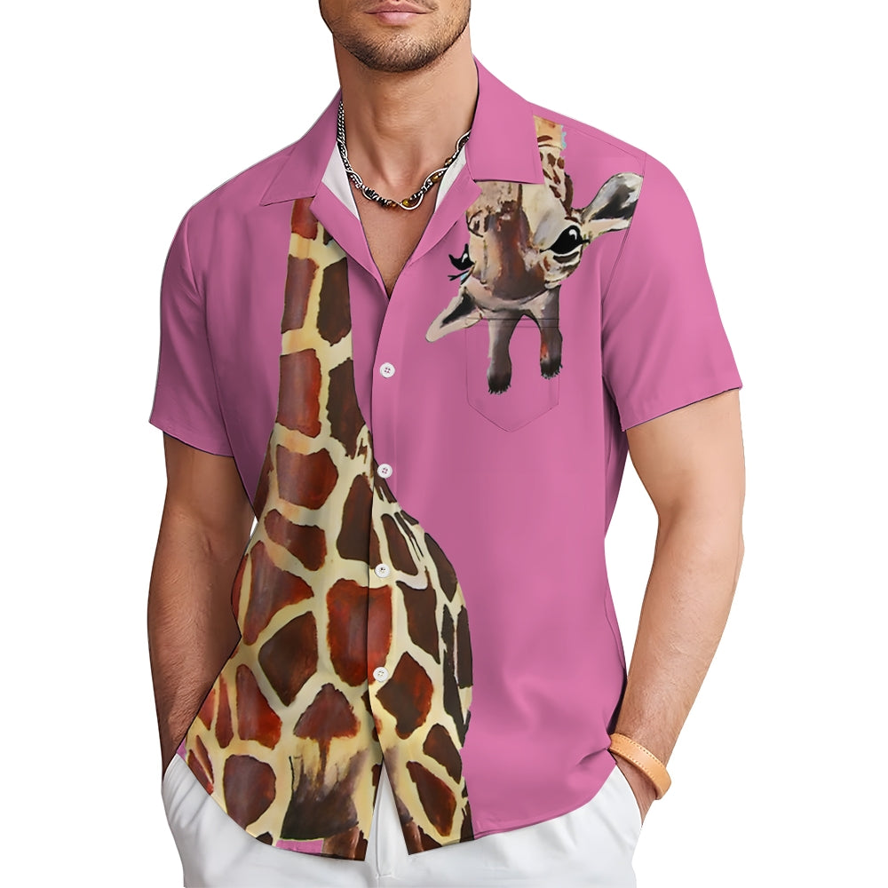 Giraffe Chest Pocket Short Sleeve Shirt 2309000071