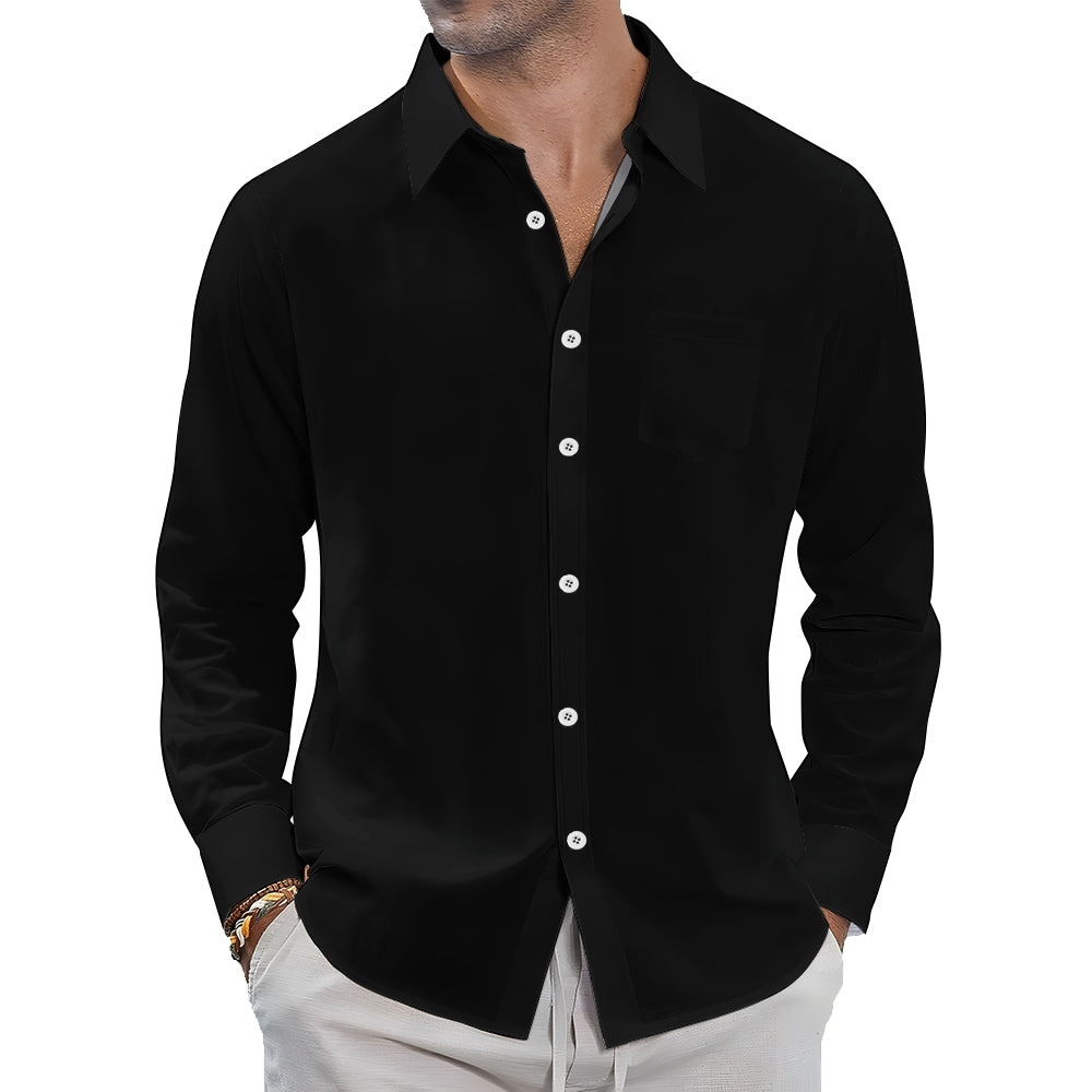 Men's Solid Color Comfortable Breathable Long Sleeve Shirt 2408001567