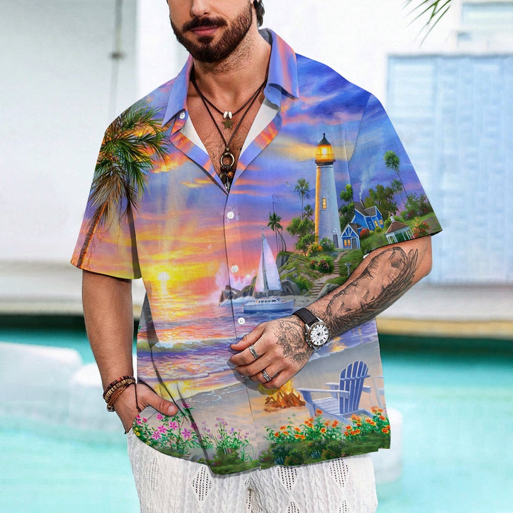 Beach Vacation Large Bamboo Linen Short Sleeve Shirt 2406000086