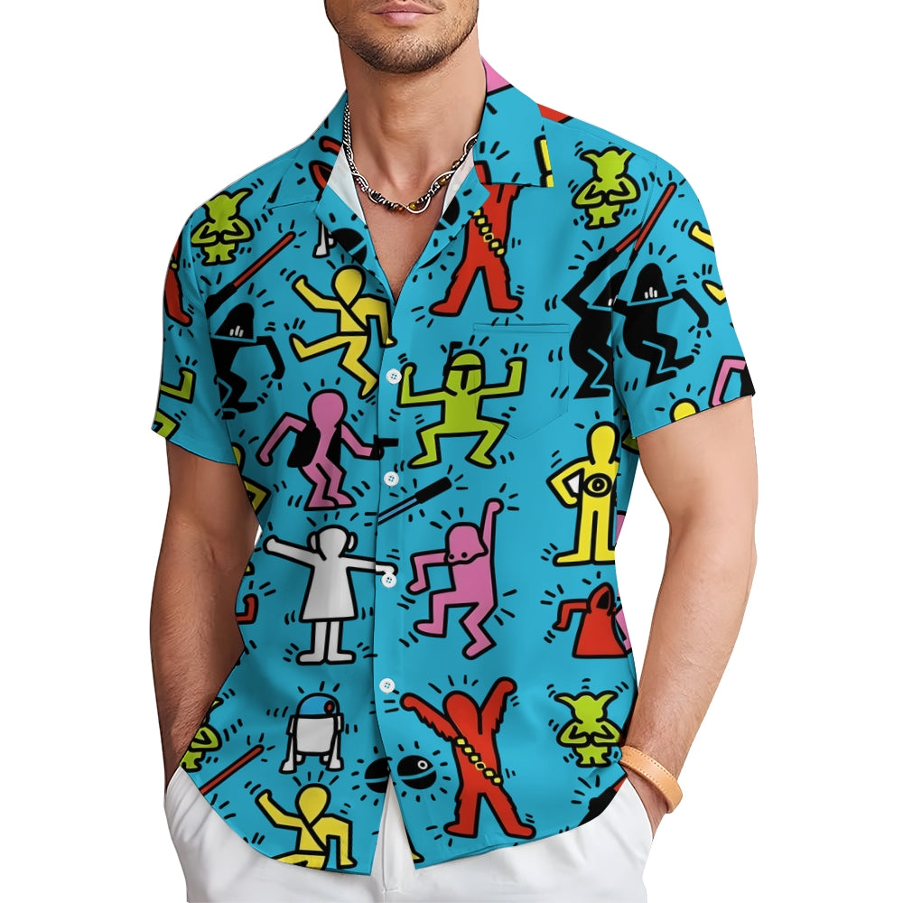 Blue Cartoon Space Warriors Printing Short Sleeve Shirt 2408001700