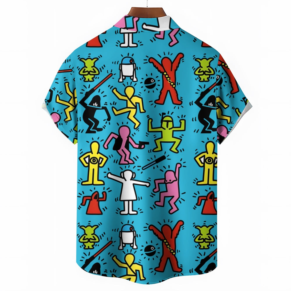 Blue Cartoon Space Warriors Printing Short Sleeve Shirt 2408001700