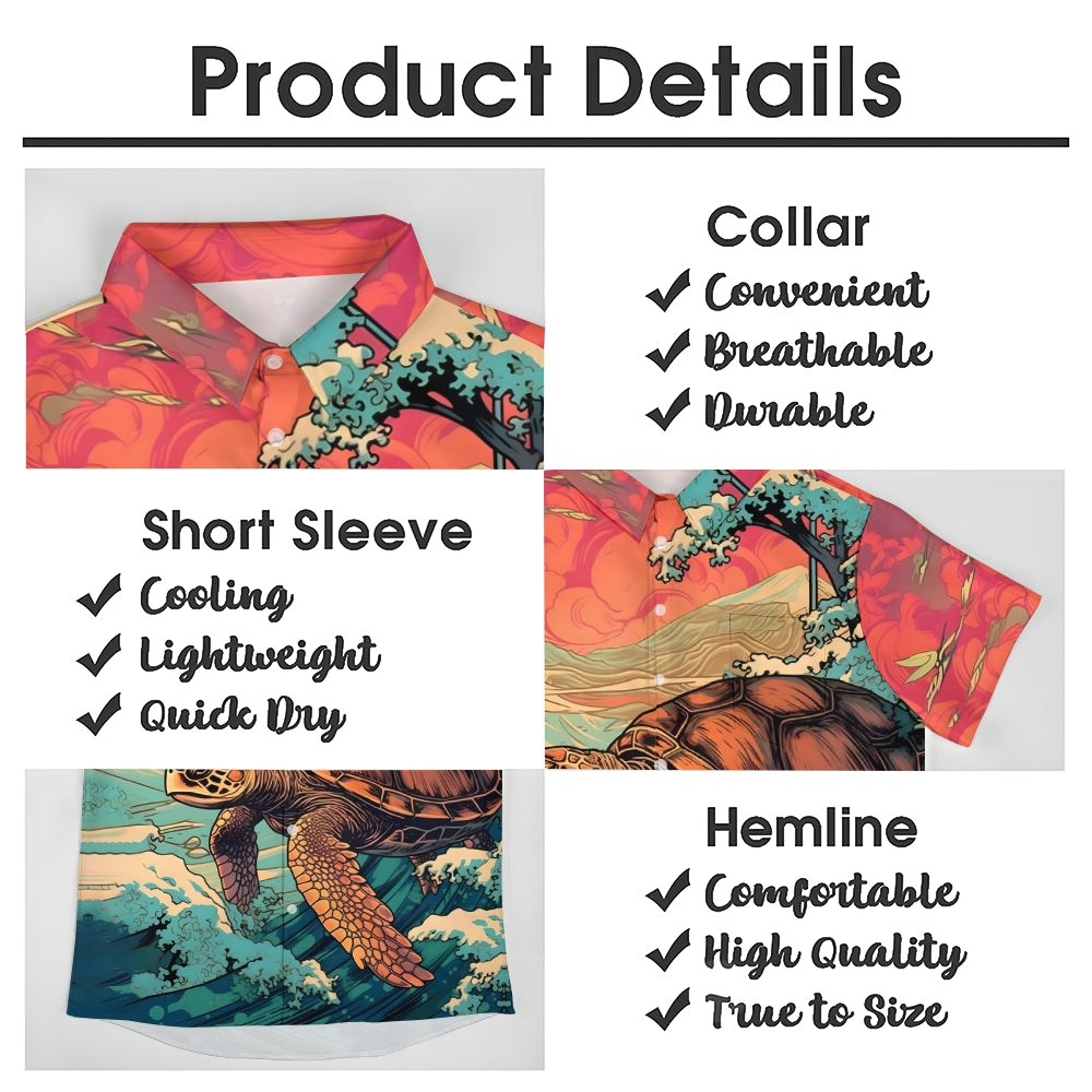 Ukiyoe Art Style Sea Turtle Casual Short Sleeve Shirt 2402000124