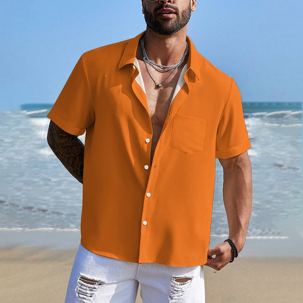 Men's Solid Color Casual Short Sleeve Shirt 2312000443