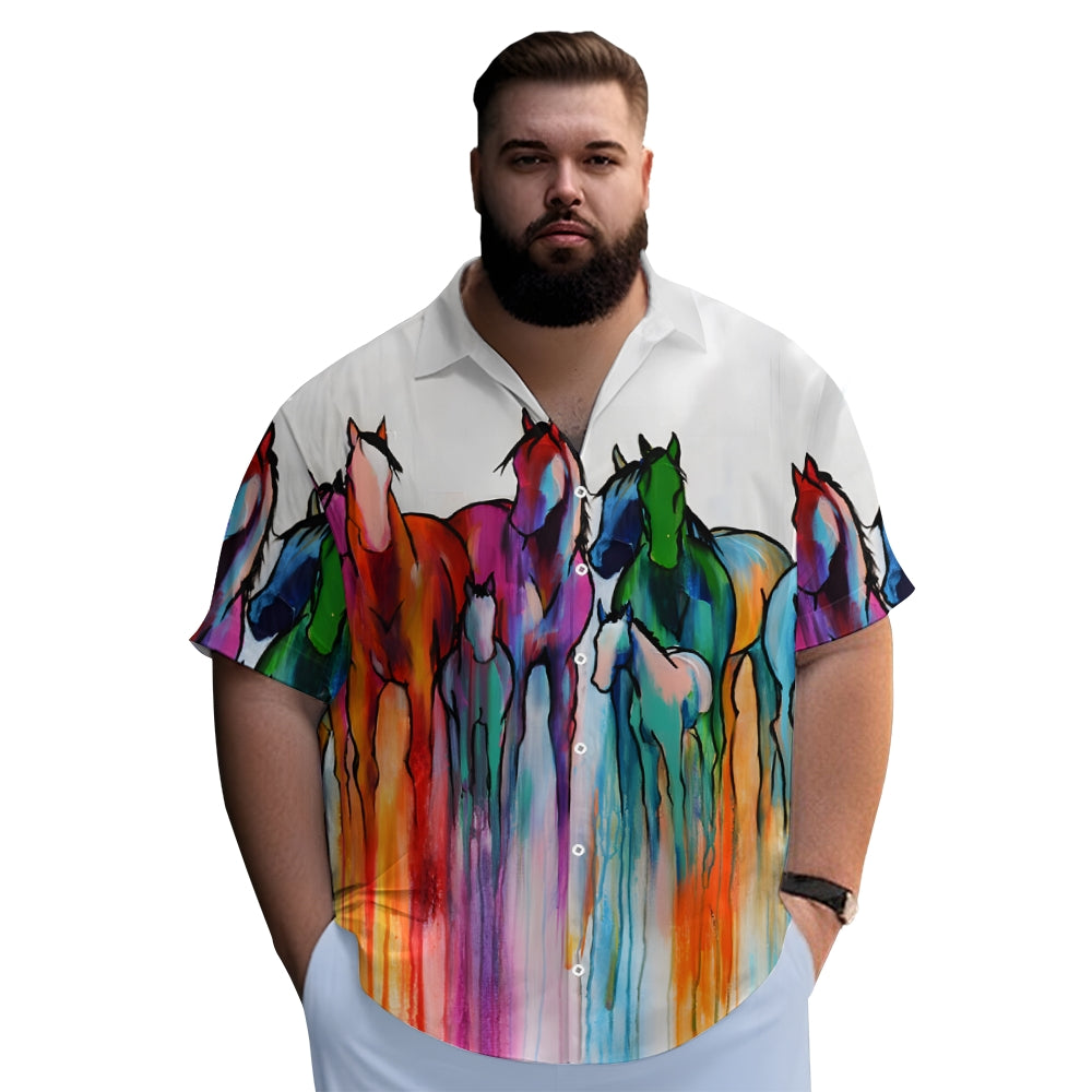 Colorful Horse Art Print Casual Oversized Short Sleeve Shirt 2407002251