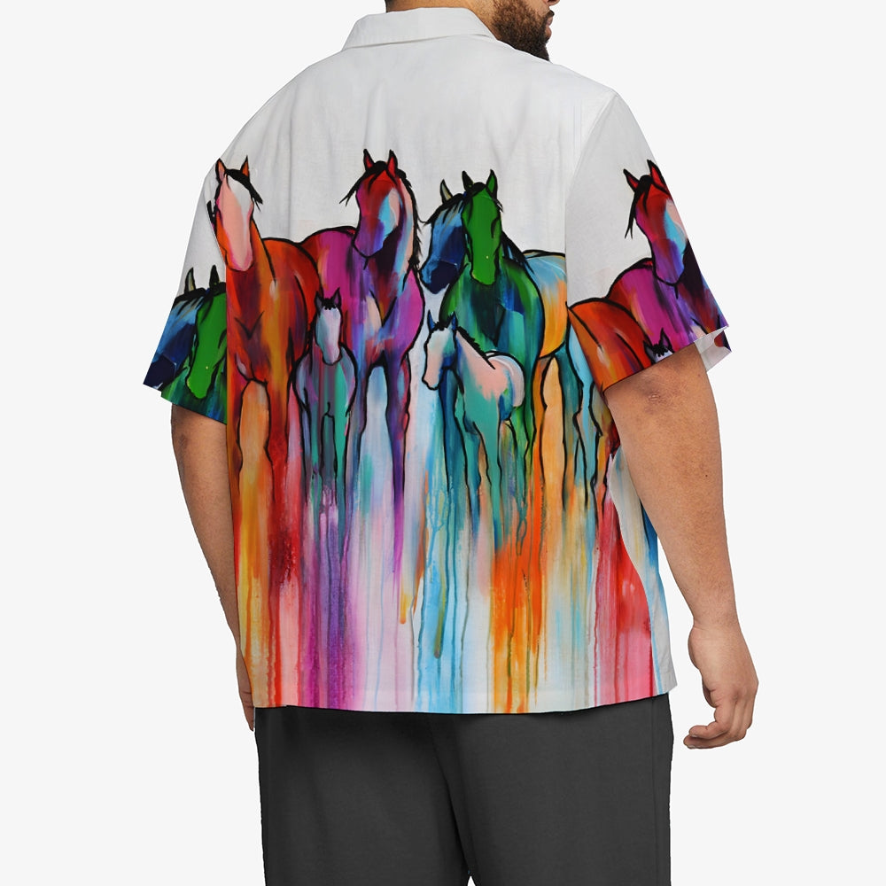 Colorful Horse Art Print Casual Oversized Short Sleeve Shirt 2407002251