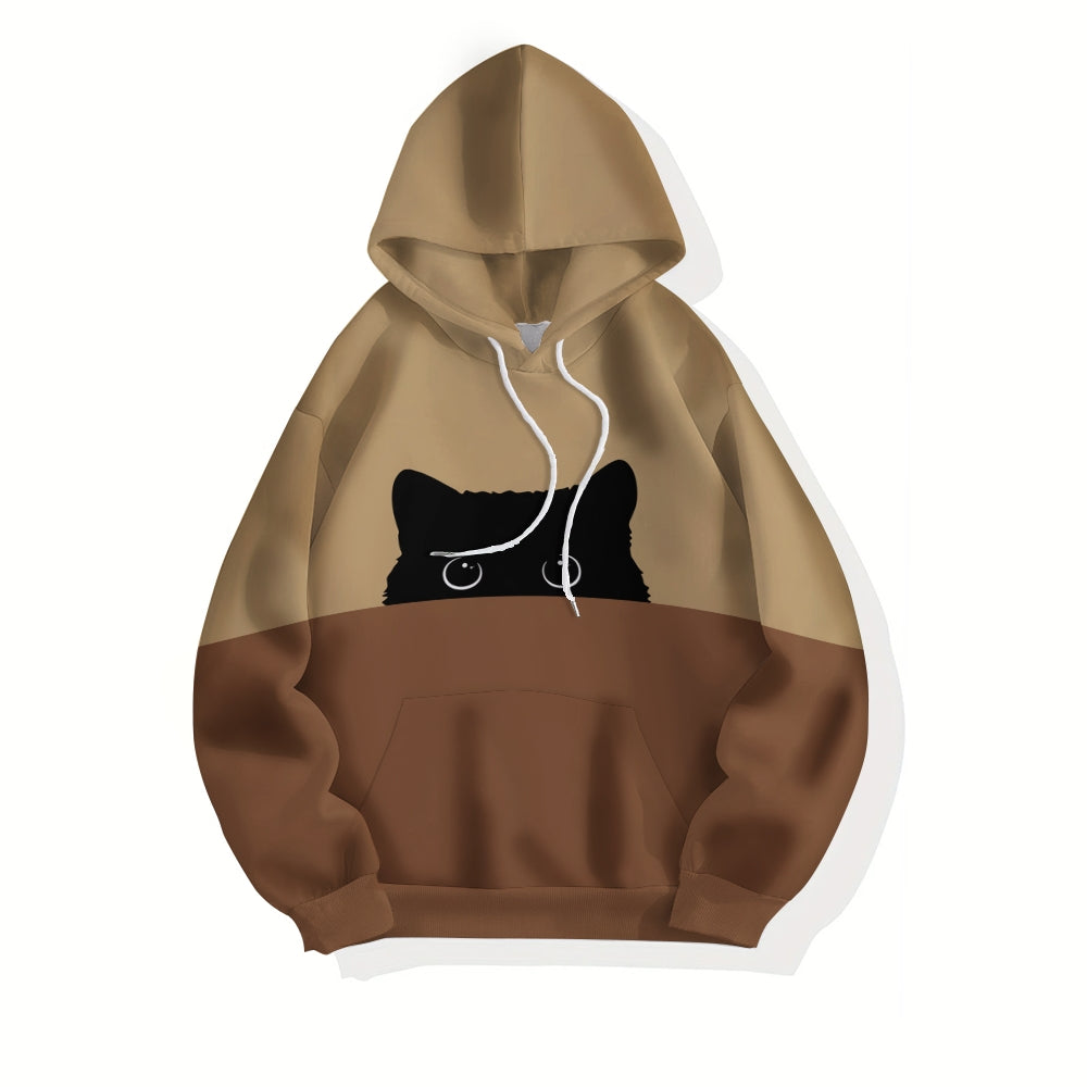 Unisex Black Cat Contrasting colors Hoodie 2410001888