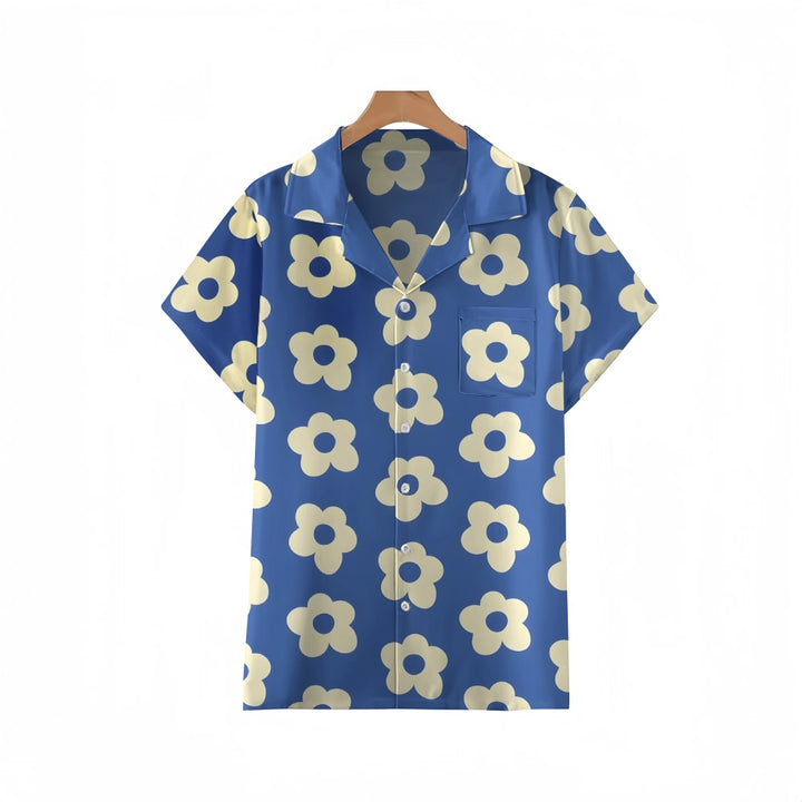 Blue Floral Cuban Collar Shirt 2408001895