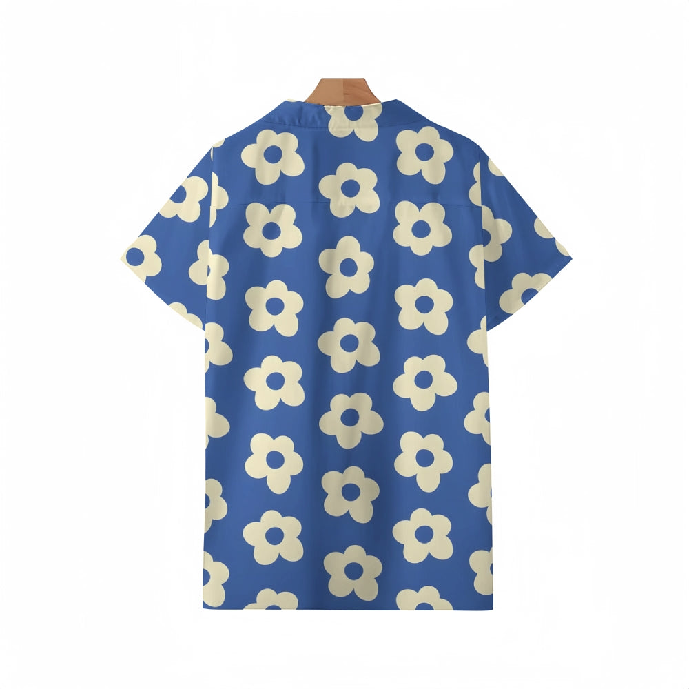 Blue Floral Cuban Collar Shirt 2408001895