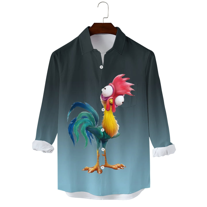 Men's Casual Rooster Printed Long Sleeve Shirt 2311000229