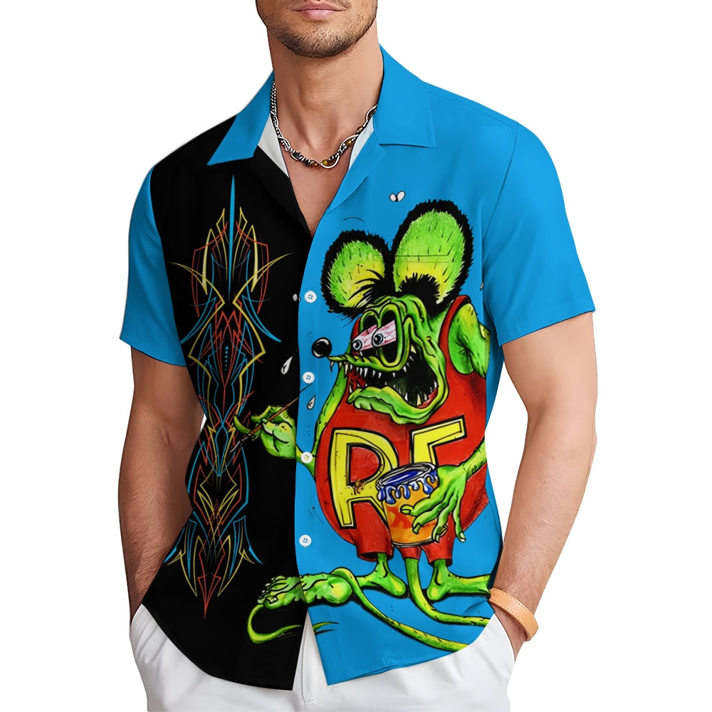 Modified Car Fun Cartoon Print Short Sleeve Shirt