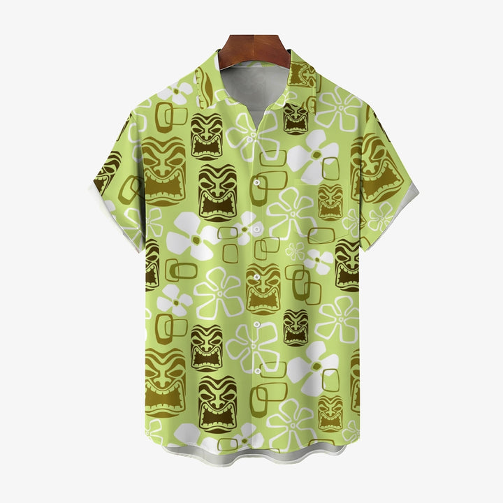 Men's Vintage Green Tiki Art Short Sleeve Shirts 2408002075