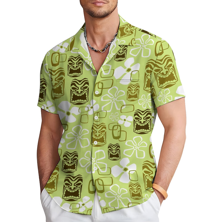 Men's Vintage Green Tiki Art Short Sleeve Shirts 2408002075