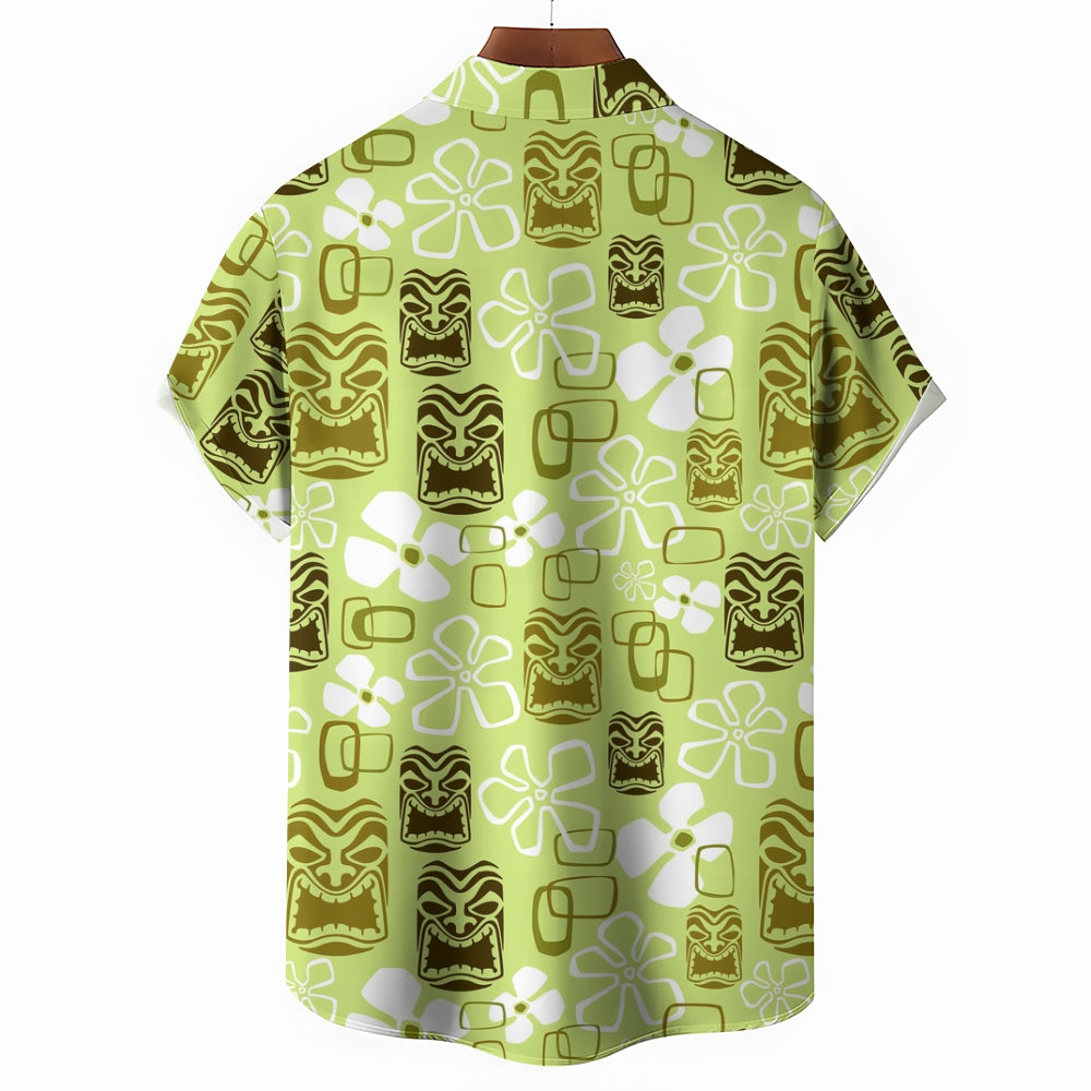 Men's Vintage Green Tiki Art Short Sleeve Shirts 2408002075