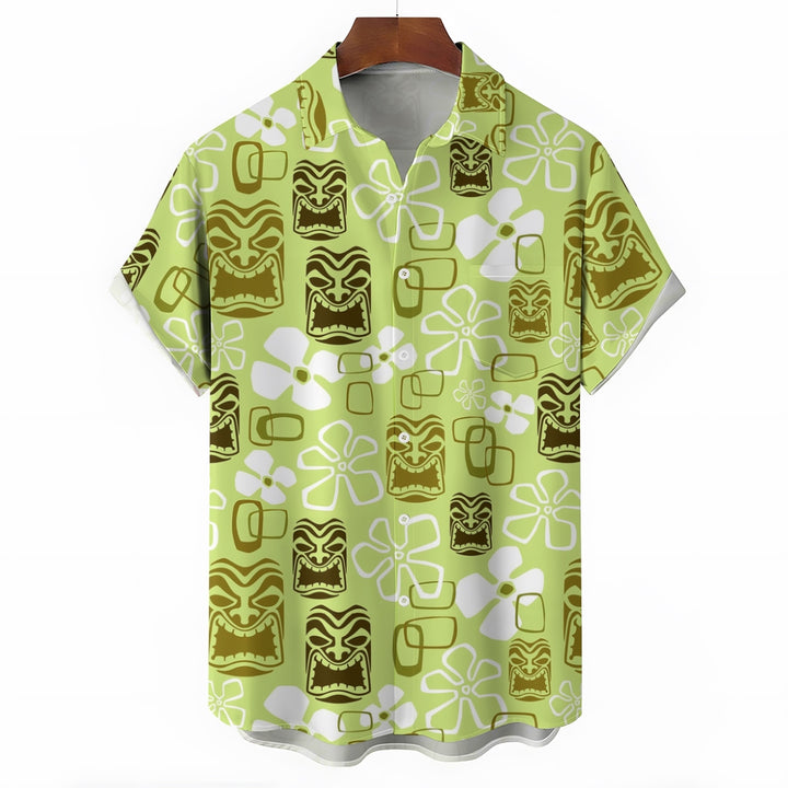 Men's Vintage Green Tiki Art Short Sleeve Shirts 2408002075