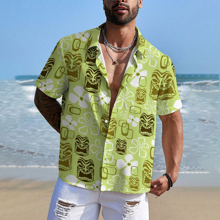 Men's Vintage Green Tiki Art Short Sleeve Shirts 2408002075