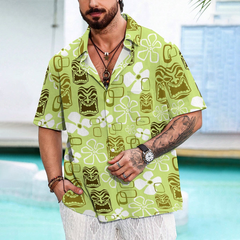 Men's Vintage Green Tiki Art Short Sleeve Shirts 2408002075