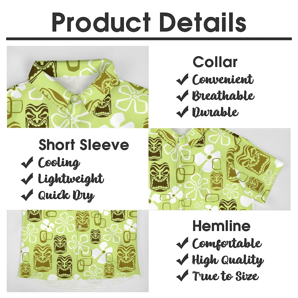 Men's Vintage Green Tiki Art Short Sleeve Shirts 2408002075