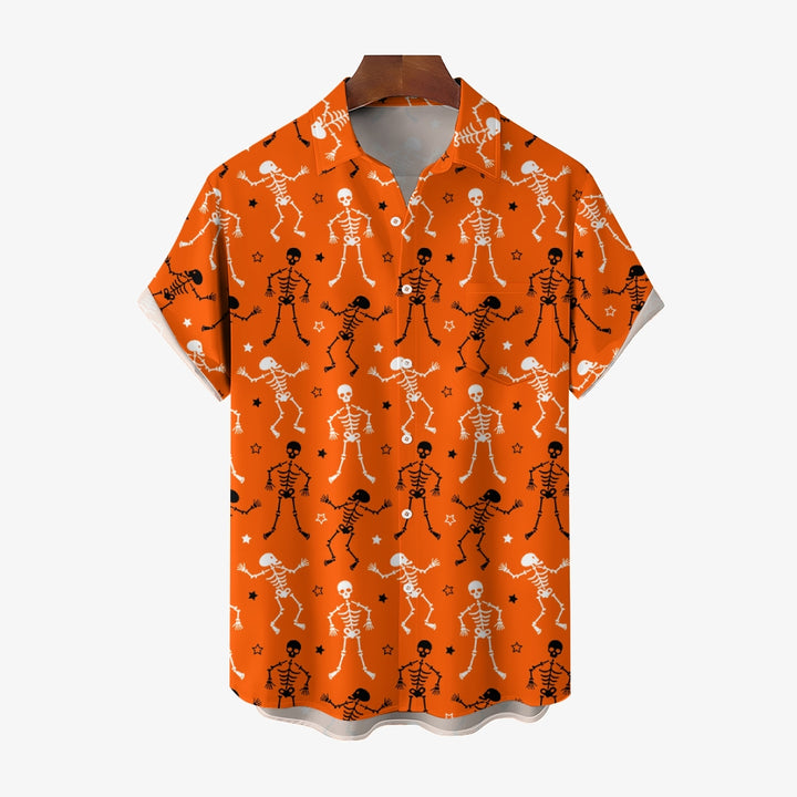 Men's Halloween pattern short sleeved button up shirt 2408002081