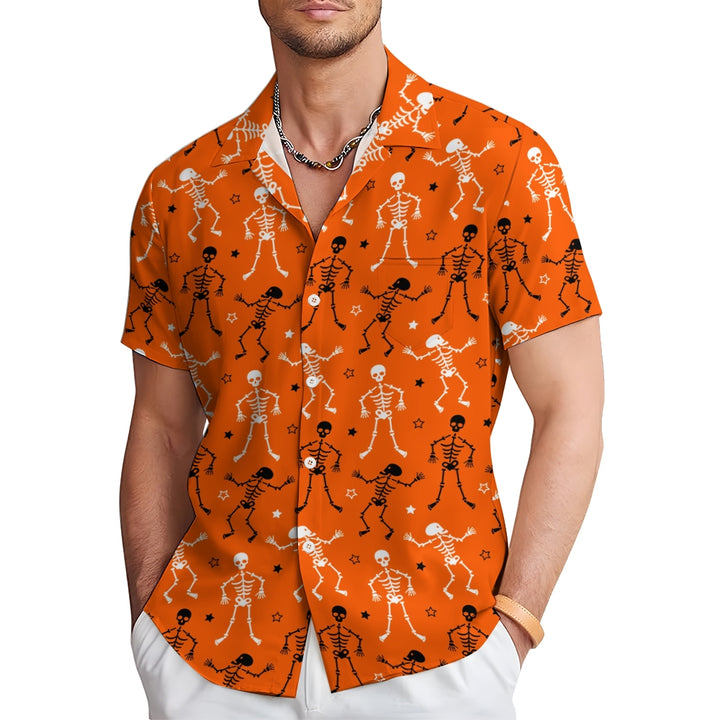 Men's Halloween pattern short sleeved button up shirt 2408002081