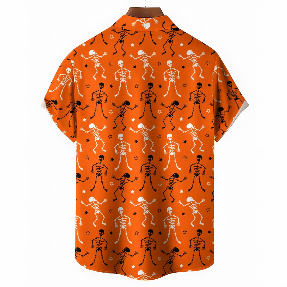 Men's Halloween pattern short sleeved button up shirt 2408002081