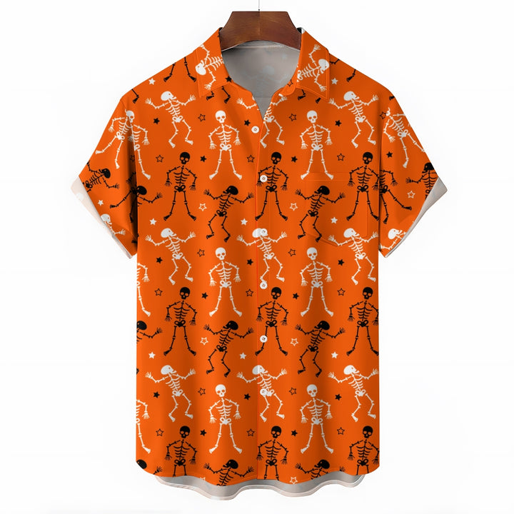 Men's Halloween pattern short sleeved button up shirt 2408002081