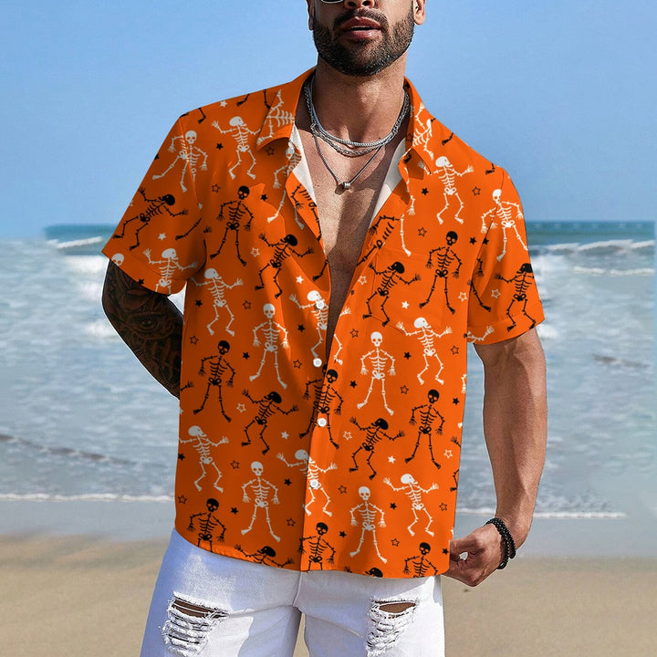 Men's Halloween pattern short sleeved button up shirt 2408002081