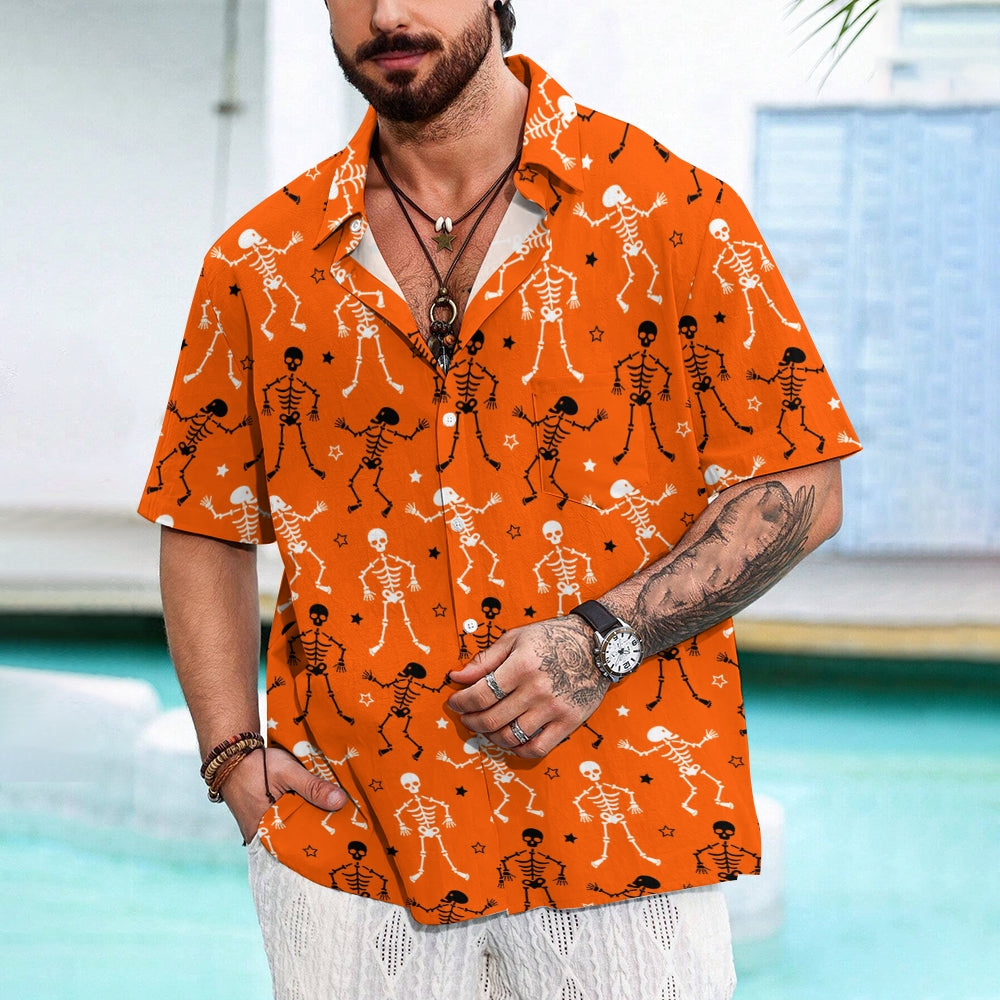 Men's Halloween pattern short sleeved button up shirt 2408002081