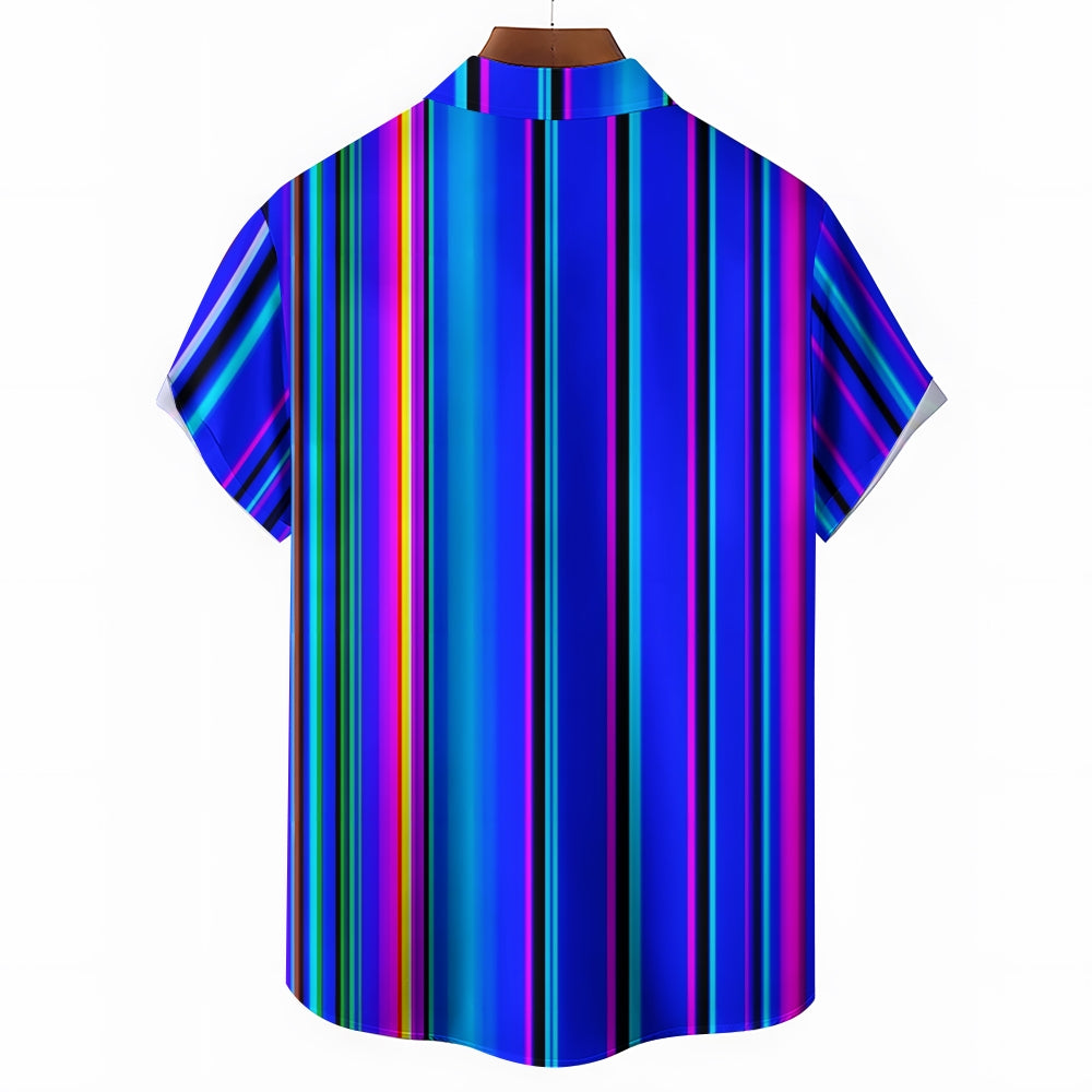 Men's Blue Stripes Casual Short Sleeve Shirt 2403000463