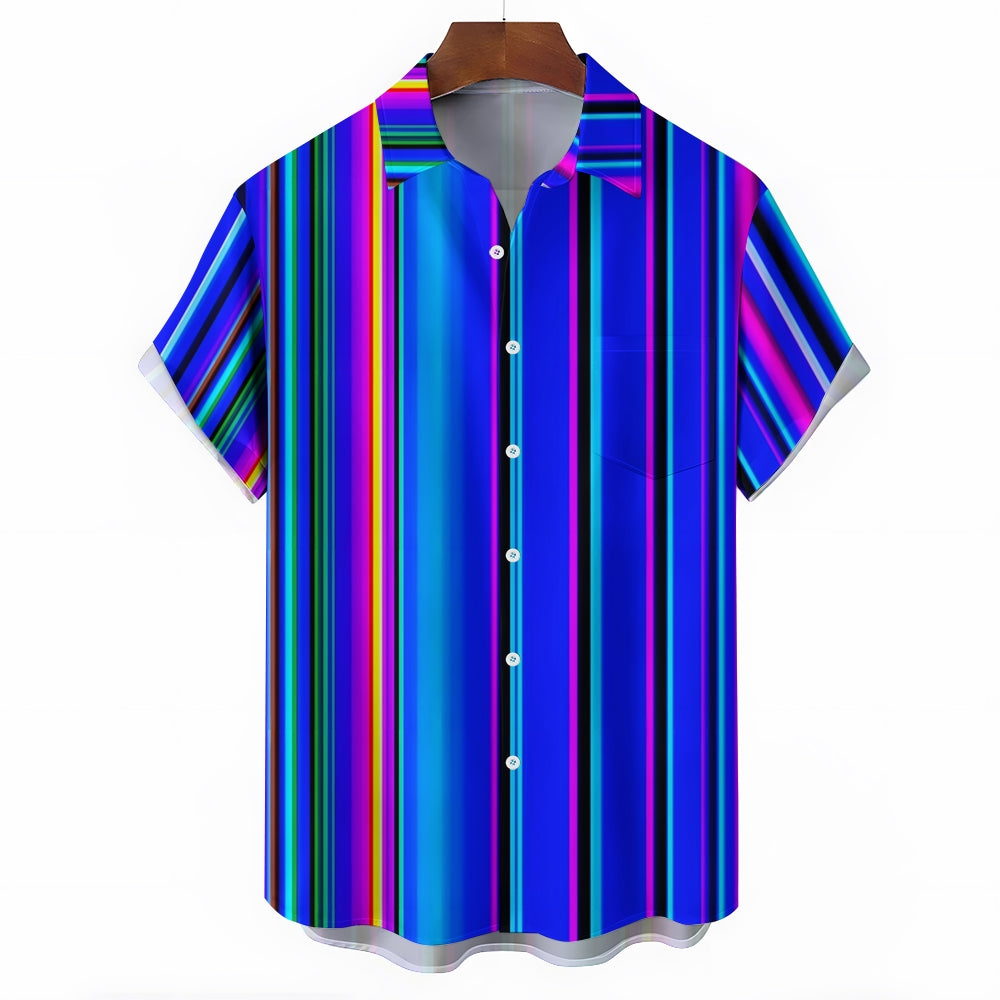 Men's Blue Stripes Casual Short Sleeve Shirt 2403000463