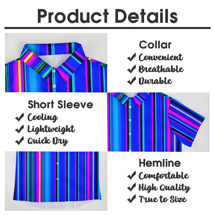 Men's Blue Stripes Casual Short Sleeve Shirt 2403000463