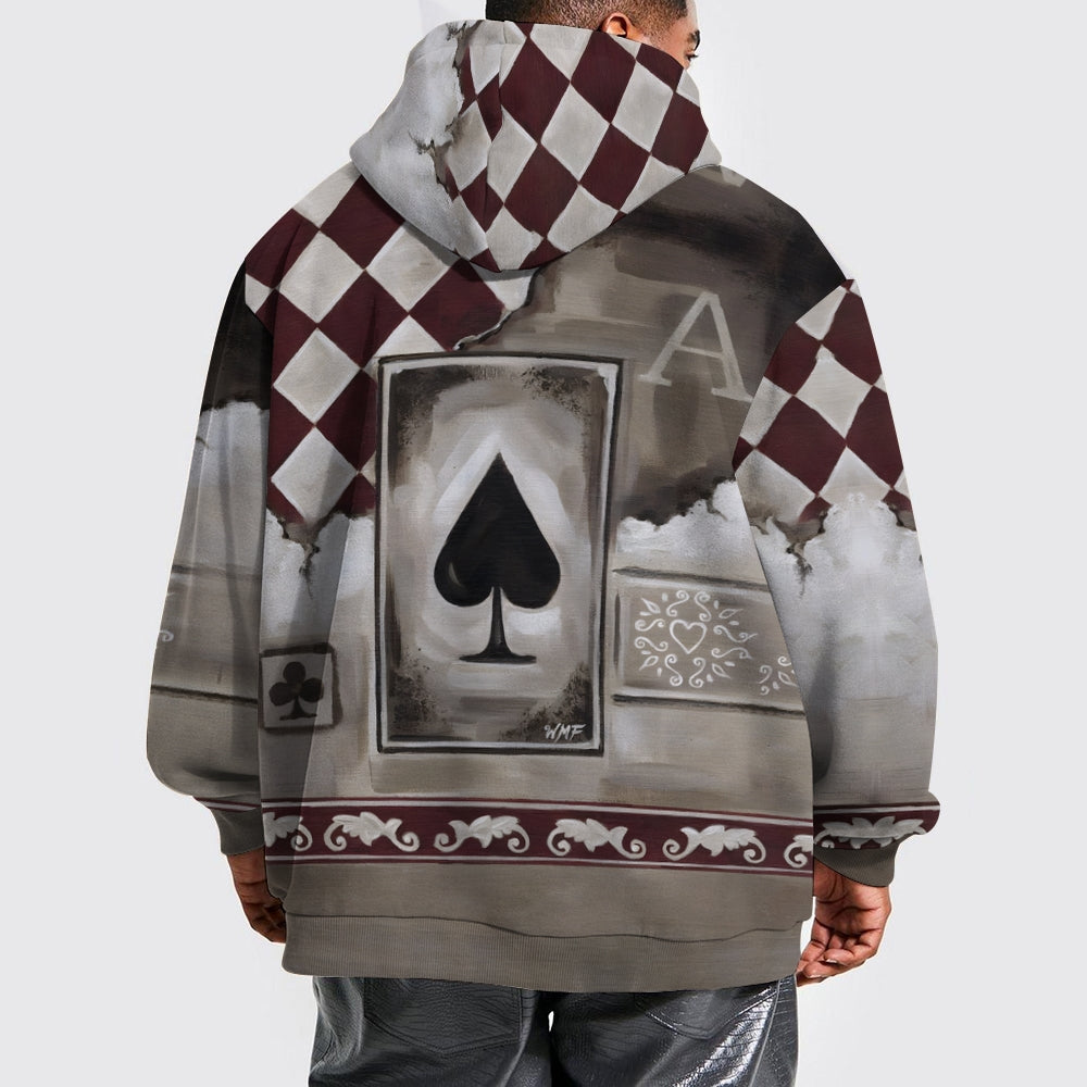 Men's Stylish Loose Poker Pattern Hoodie 2408002190