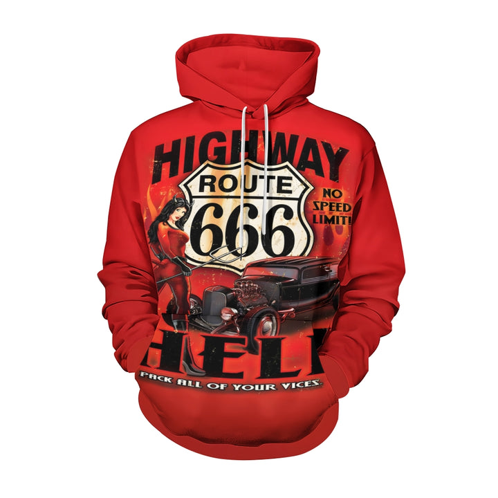 Plus Size Vintage Car & Demon Beauty Graphic Hoodie 2408002195