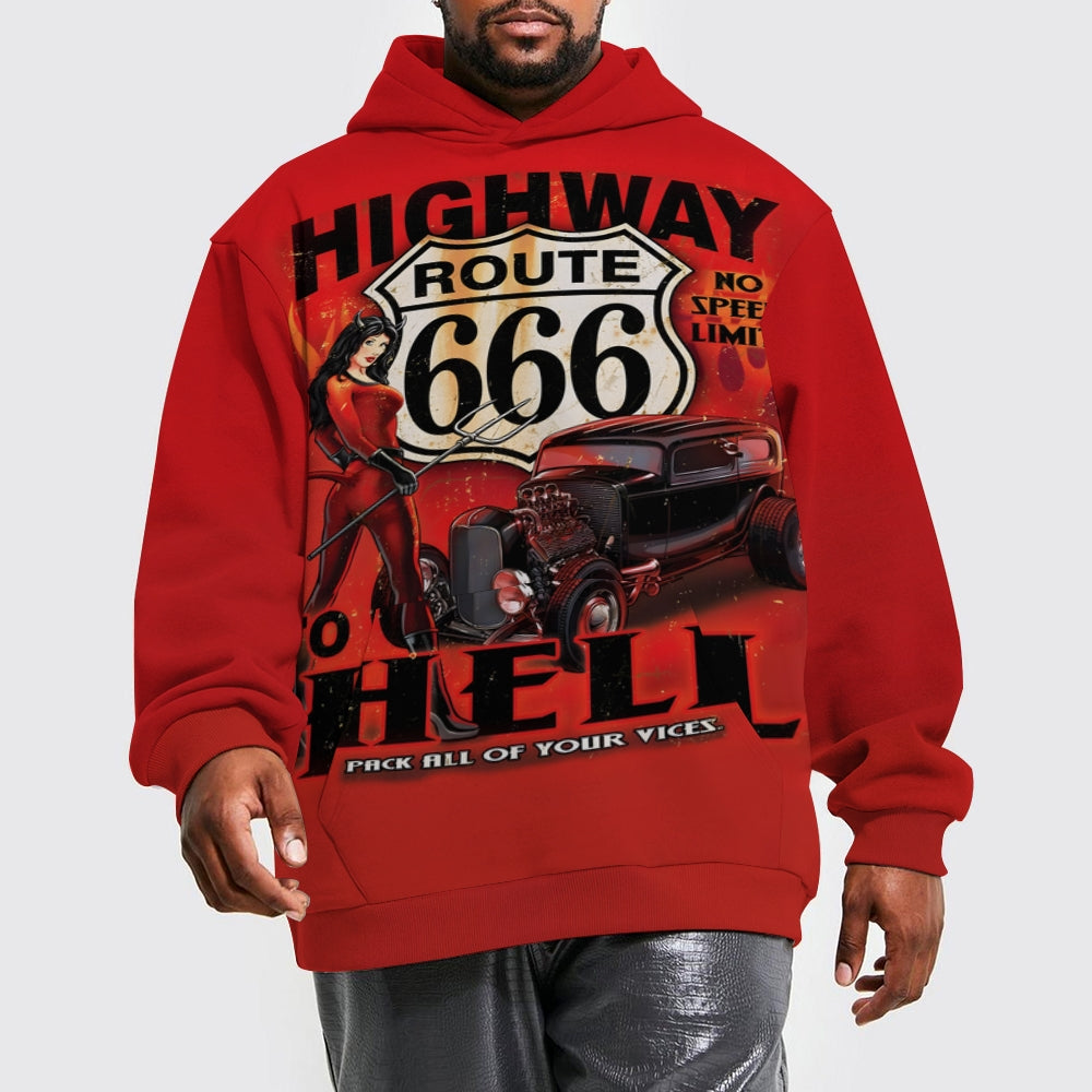 Plus Size Vintage Car & Demon Beauty Graphic Hoodie 2408002195