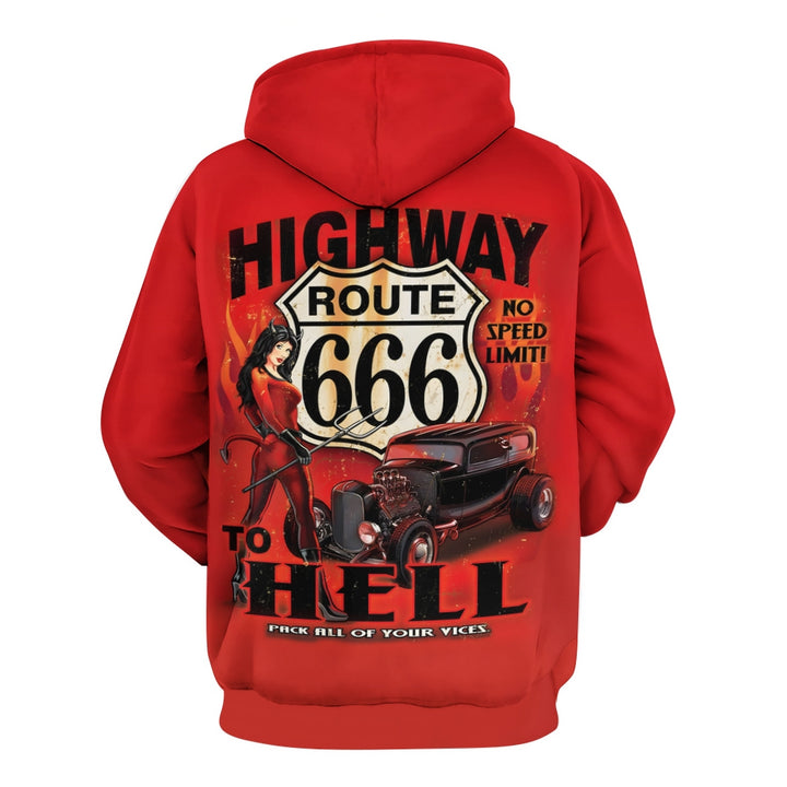 Plus Size Vintage Car & Demon Beauty Graphic Hoodie 2408002195