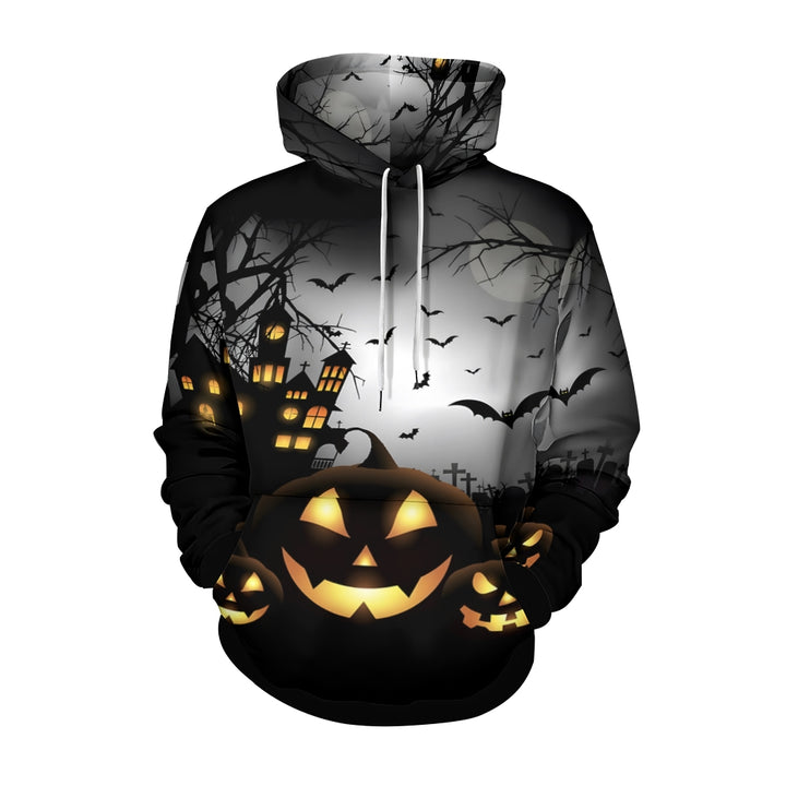 Unisex Devil Pumpkin Print Slouchy Pocket Hoodie 2308101070