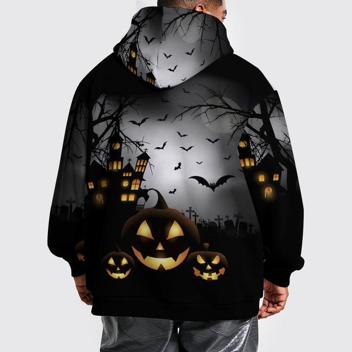 Unisex Devil Pumpkin Print Slouchy Pocket Hoodie 2308101070