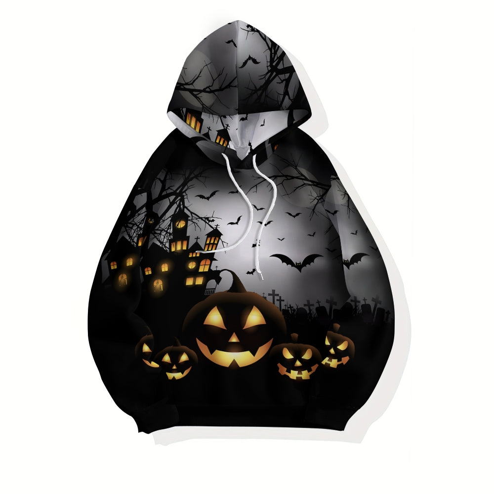 Unisex Devil Pumpkin Print Slouchy Pocket Hoodie 2308101070