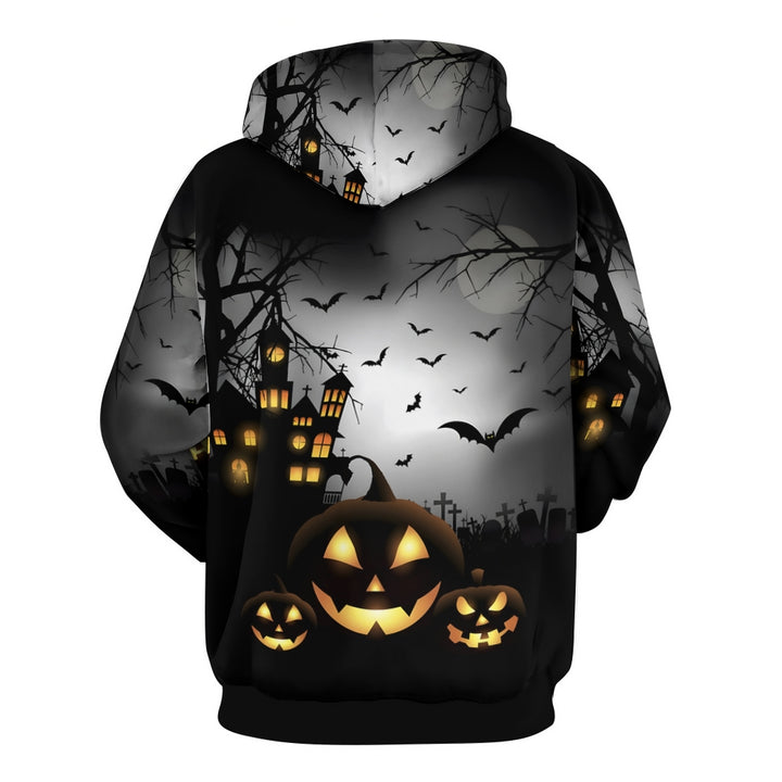 Unisex Devil Pumpkin Print Slouchy Pocket Hoodie 2308101070