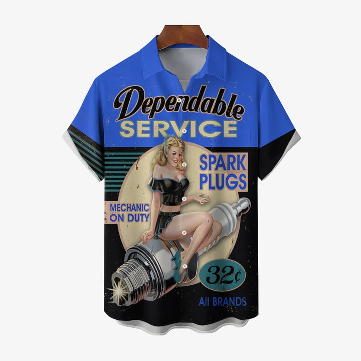 Car Repair Pinup Girl Plus Size Short Sleeve Shirt 2407000114