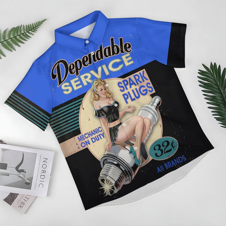 Car Repair Pinup Girl Plus Size Short Sleeve Shirt 2407000114