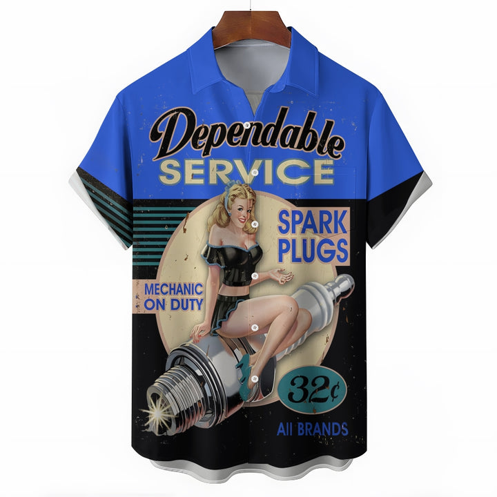 Car Repair Pinup Girl Plus Size Short Sleeve Shirt 2407000114