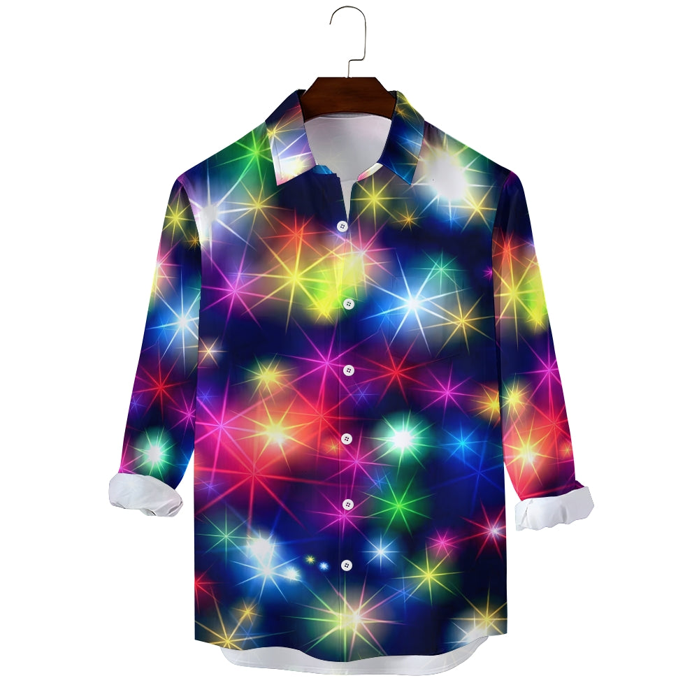 Holiday Party Christmas Flashing Lights 3D Digital Print Long Sleeve Shirt 2408002257