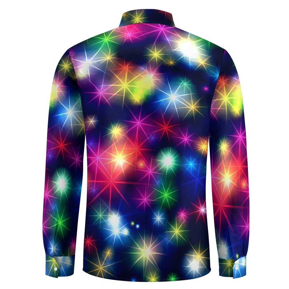 Holiday Party Christmas Flashing Lights 3D Digital Print Long Sleeve Shirt 2408002257