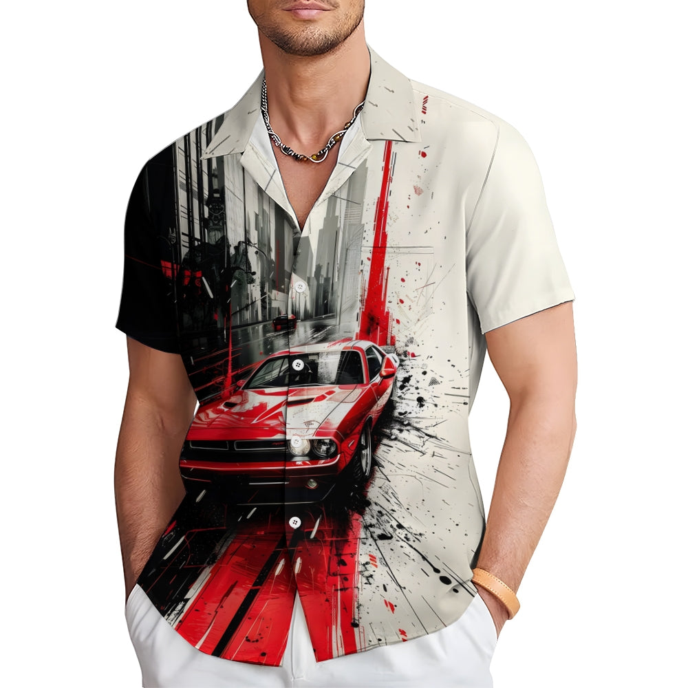 Men's Retro Car Classic Casual Short Sleeve Shirt 2404001065