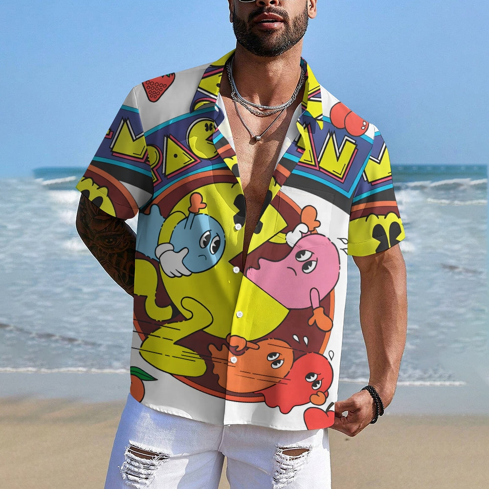 Men's 80s Pop Culture Retro Game Print Hawaiian Short Sleeve Shirt 2408002390