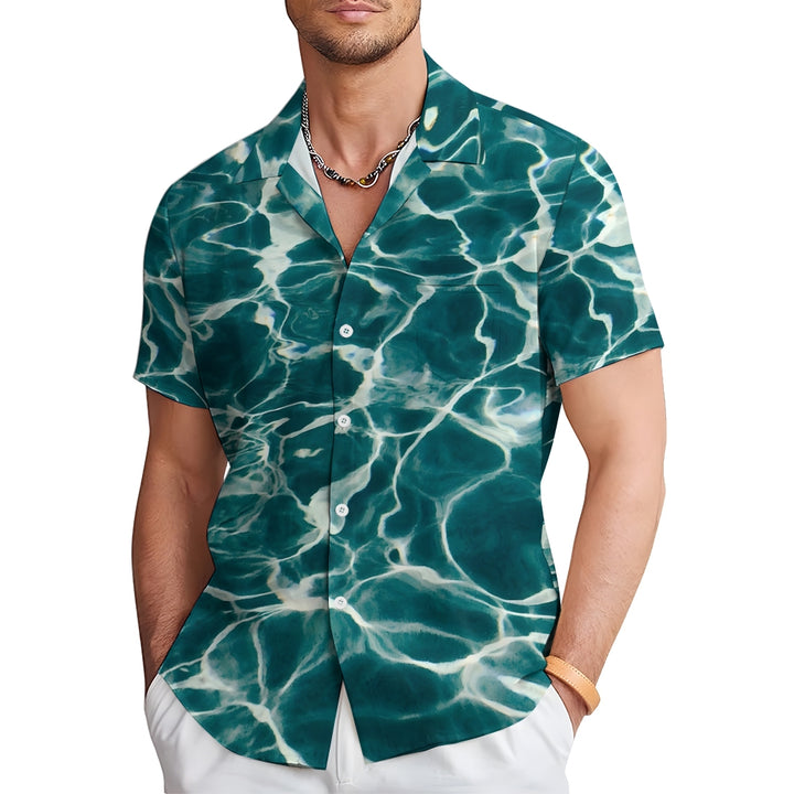 Men's Water Ripple Print Casual Short Sleeve Shirt 2402000328