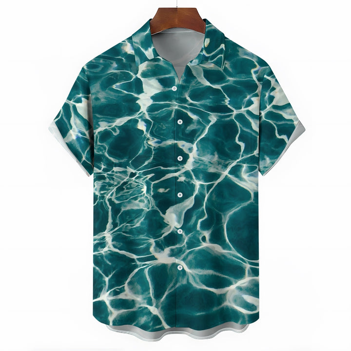 Men's Water Ripple Print Casual Short Sleeve Shirt 2402000328