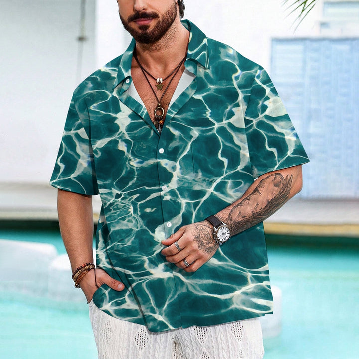 Men's Water Ripple Print Casual Short Sleeve Shirt 2402000328