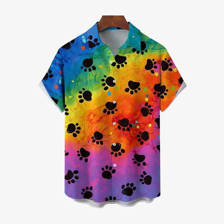 Men's Rainbow Cat Scratch Print Short Sleeve Shirt 2408002401