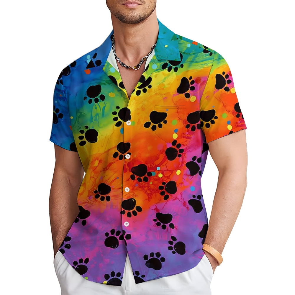 Men's Rainbow Cat Scratch Print Short Sleeve Shirt 2408002401